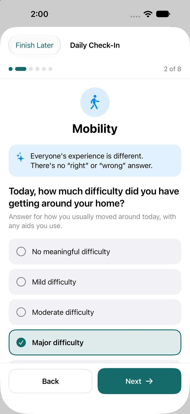Mobility question asking about difficulty getting around the home